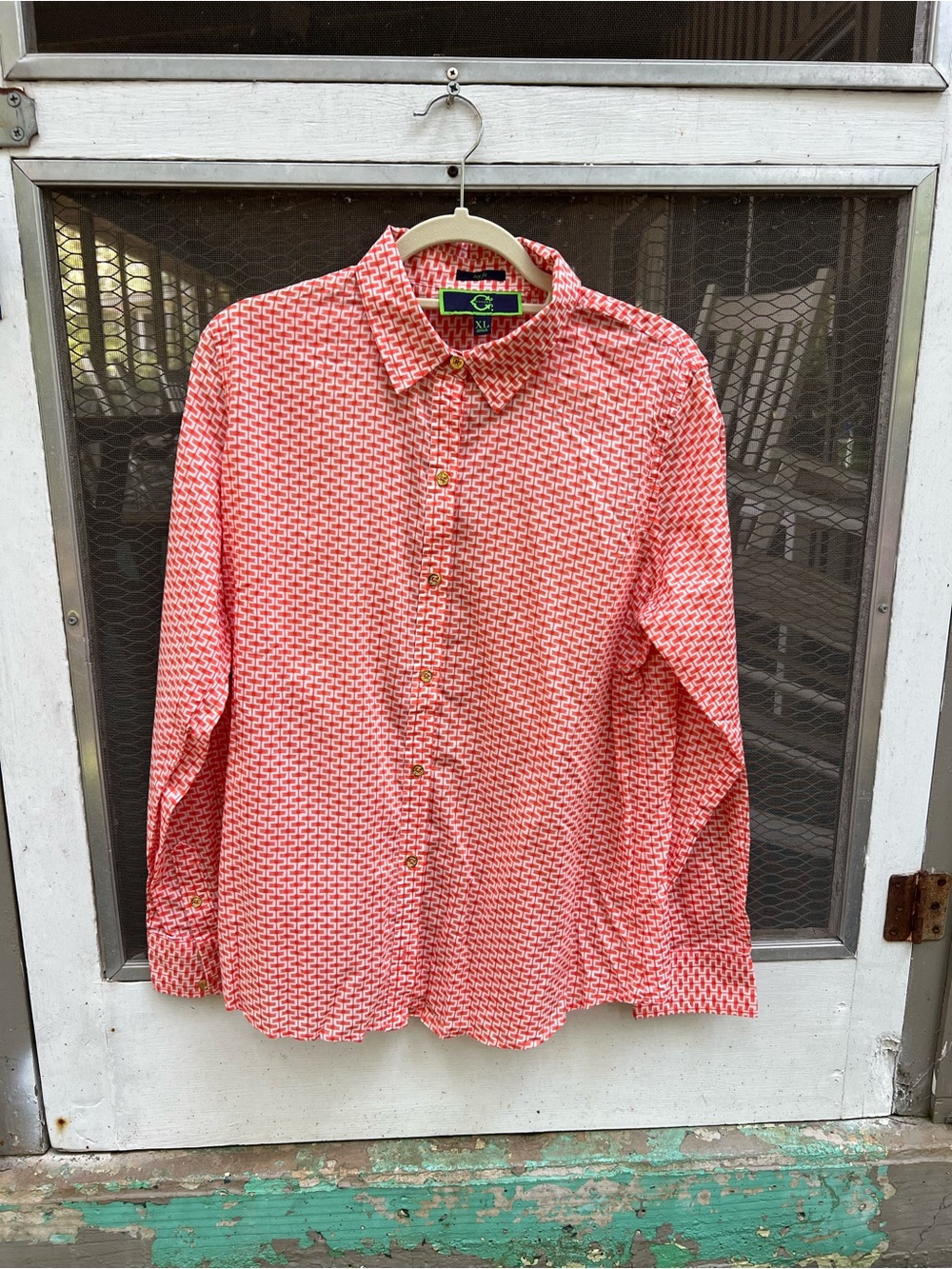 C. Wonder Coral Geo-Print Button-Down Shirt